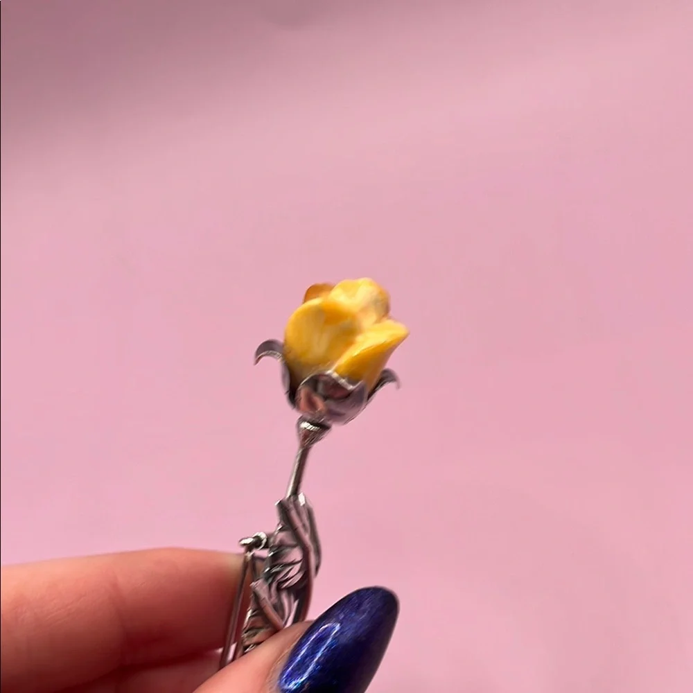 Vintage Beautiful Sterling Silver Citrine Rose Flower Pin